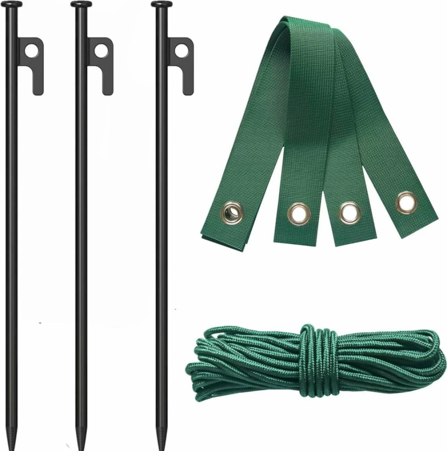 DasTior 3-Pack Heavy Duty Steel Tree Support Kit - 11.8" Sturdy Stakes, 15.8" Adjustable Straps & 32.8 ft Reinforced Rope for Leaning Tree Protection