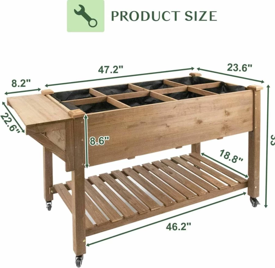 Magazoopet 81" Elevated Raised Garden Bed with Legs, Wood Planter Box Stand for Backyard, Patio, Flowers, Includes Liner, Hooks, Divider Panel & Drainage Holes, Brown Outdoor Gardening Gift