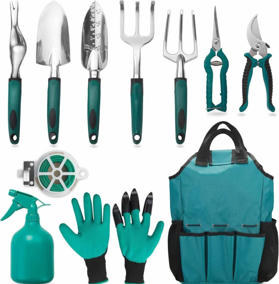 FiveJoy 11-Piece Aluminum Gardening Tool Set with Ergonomic Handles, Durable Tote Bag, Ideal Gift for Women – Complete Garden Starter Kit