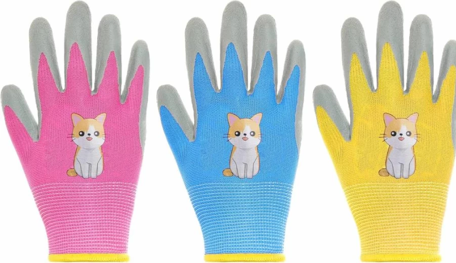 HMXPLS Kids Gardening Gloves - 3 Pairs Rubber Coated Durable Work Gloves for Digging, Weeding & Landscaping - Breathable Yard Gloves for Children