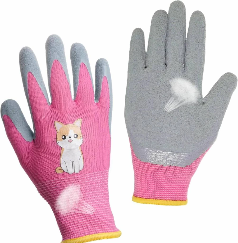 HMXPLS Kids Gardening Gloves - 3 Pairs Rubber Coated Durable Work Gloves for Digging, Weeding & Landscaping - Breathable Yard Gloves for Children