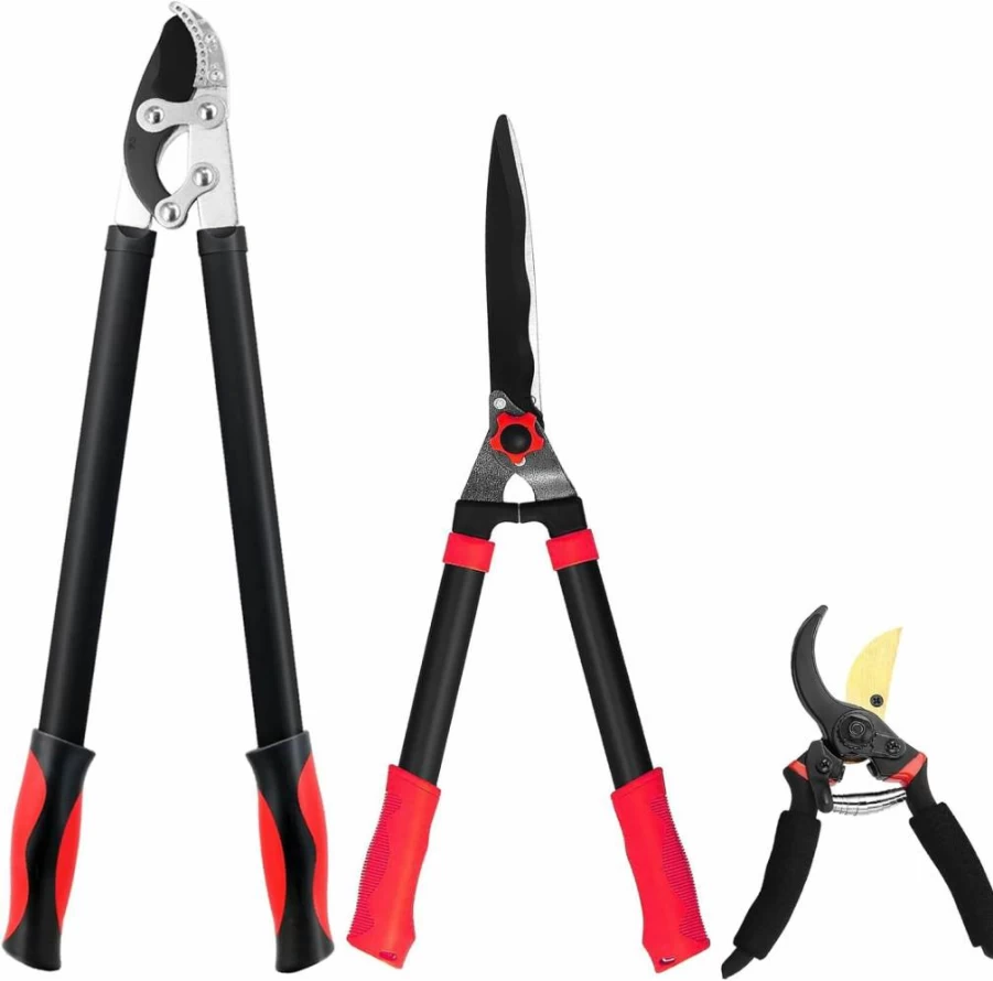 YRTSH 3-Piece Heavy Duty Gardening Tool Set: Professional Hedge Shears, Loppers, and Pruners for Tree, Shrub, and Branch Trimming – Indoor & Outdoor Yard, Lawn, and Garden Care