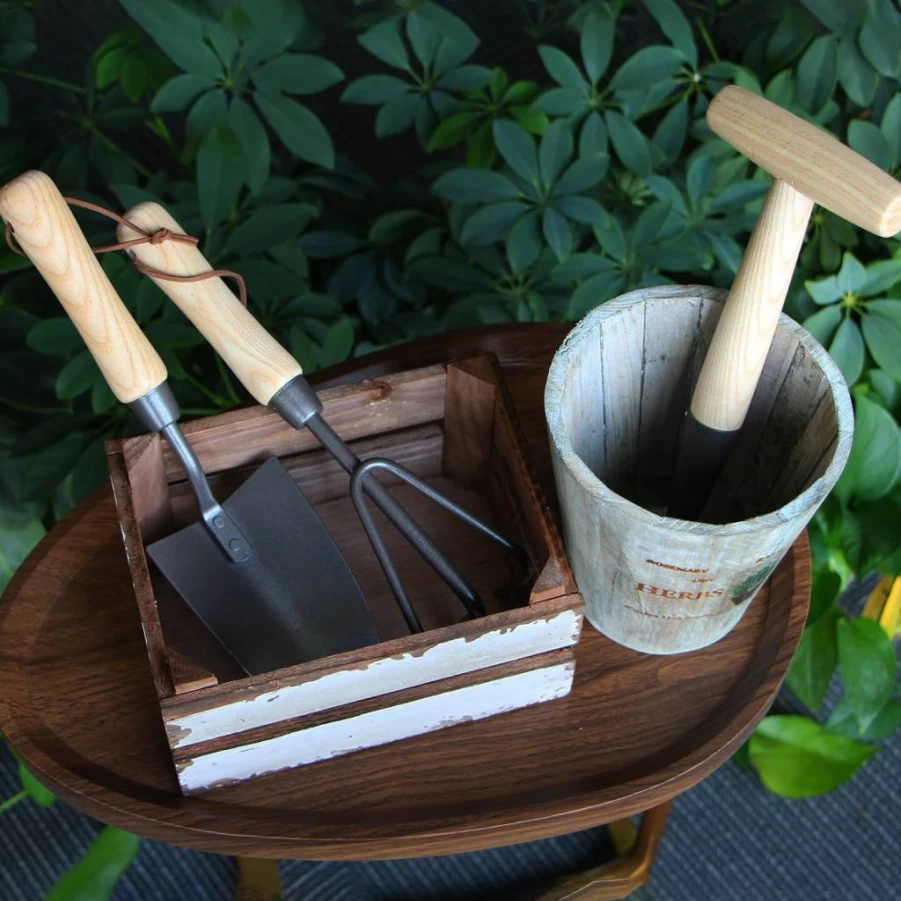 N&V 3-Piece Japanese Gardening Tools Set - Heavy Duty Nickel Plated Stainless Steel Kit with Hand Trowel, Dibble & Rake for Professional Garden Care