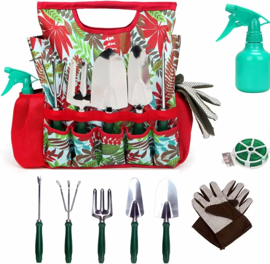 Bo-Toys 9-Piece Gardening Tools Set with Gloves & Durable Tote Bag - Portable Hand Tools Kit for Outdoor Planting