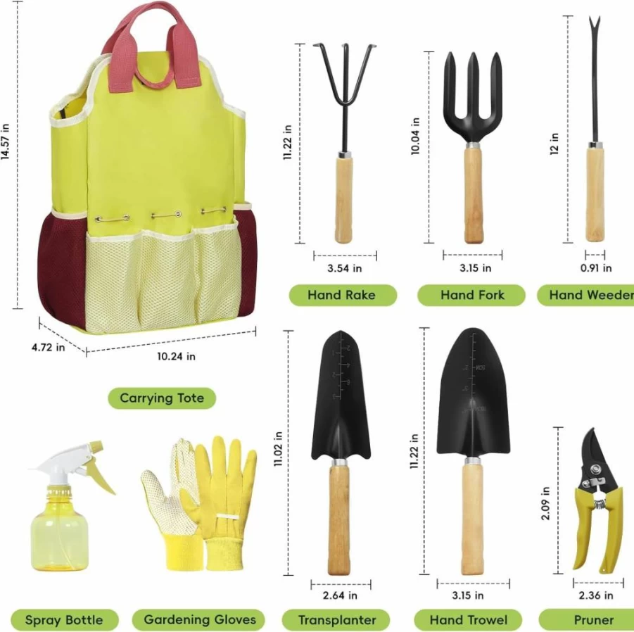 OUTTPLY 9-Piece Heavy Duty Gardening Tool Set with Wooden Handles, Premium Durable Garden Kit Includes Stylish Handbag - Ideal Gift for Women & Garden Enthusiasts