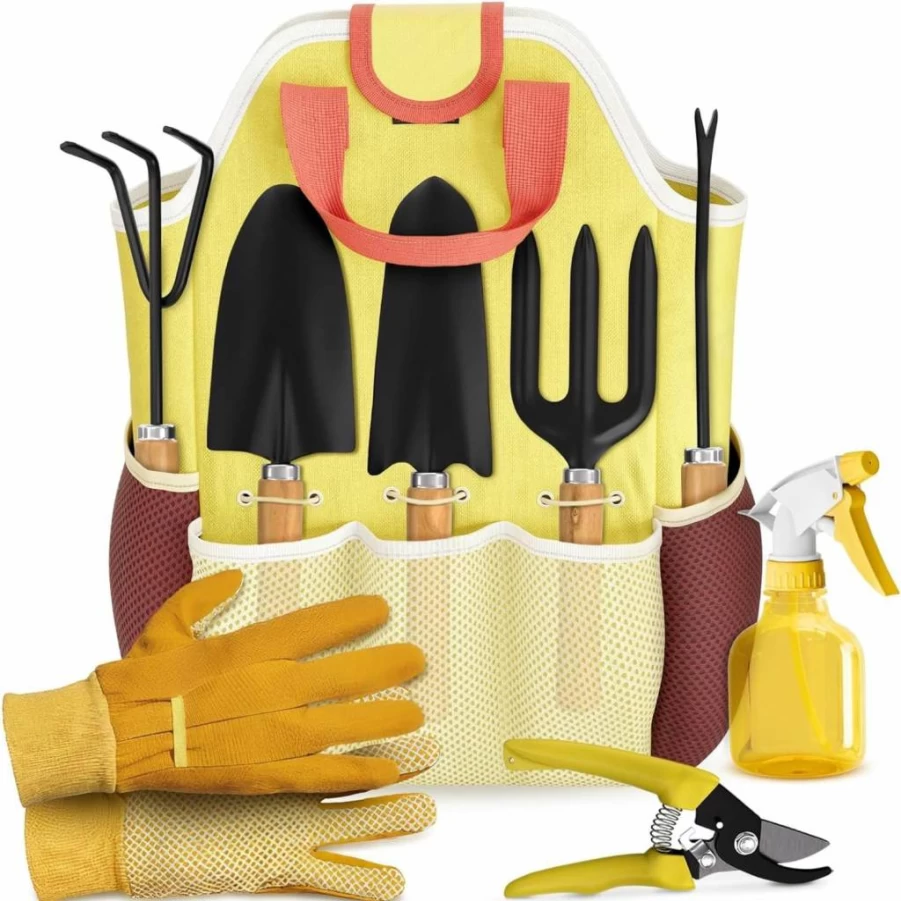 NADOBA 10-Piece Ergonomic Gardening Tool Set for Women - Lightweight Metal Hand Tools with Convenient Carry Bag for Outdoor Plant Care