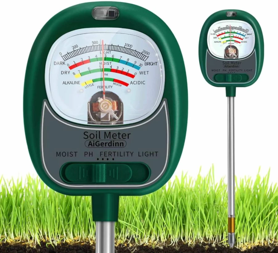 AiGerdinn 3-in-1 Soil Tester Kit: Moisture/pH/Sunlight Meter for Indoor & Outdoor Plants, Lawn, Farm - Accurate Digital Soil Test Kit for Gardening, Grass, Flowers
