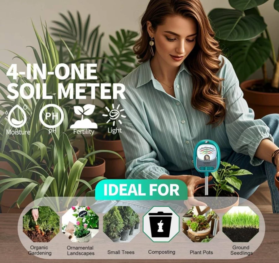 AiGerdinn 3-in-1 Soil Tester Kit: Moisture/pH/Sunlight Meter for Indoor & Outdoor Plants, Lawn, Farm - Accurate Digital Soil Test Kit for Gardening, Grass, Flowers
