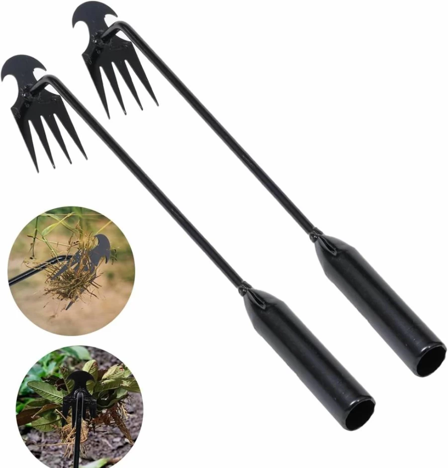 Theuzi 4-Toothed Manganese Steel Weed Puller - Heavy Duty Garden Weeder Tool for Vegetable Beds, Backyards & Farms | Portable Uprooting Tool for Effortless Planting & Weeding