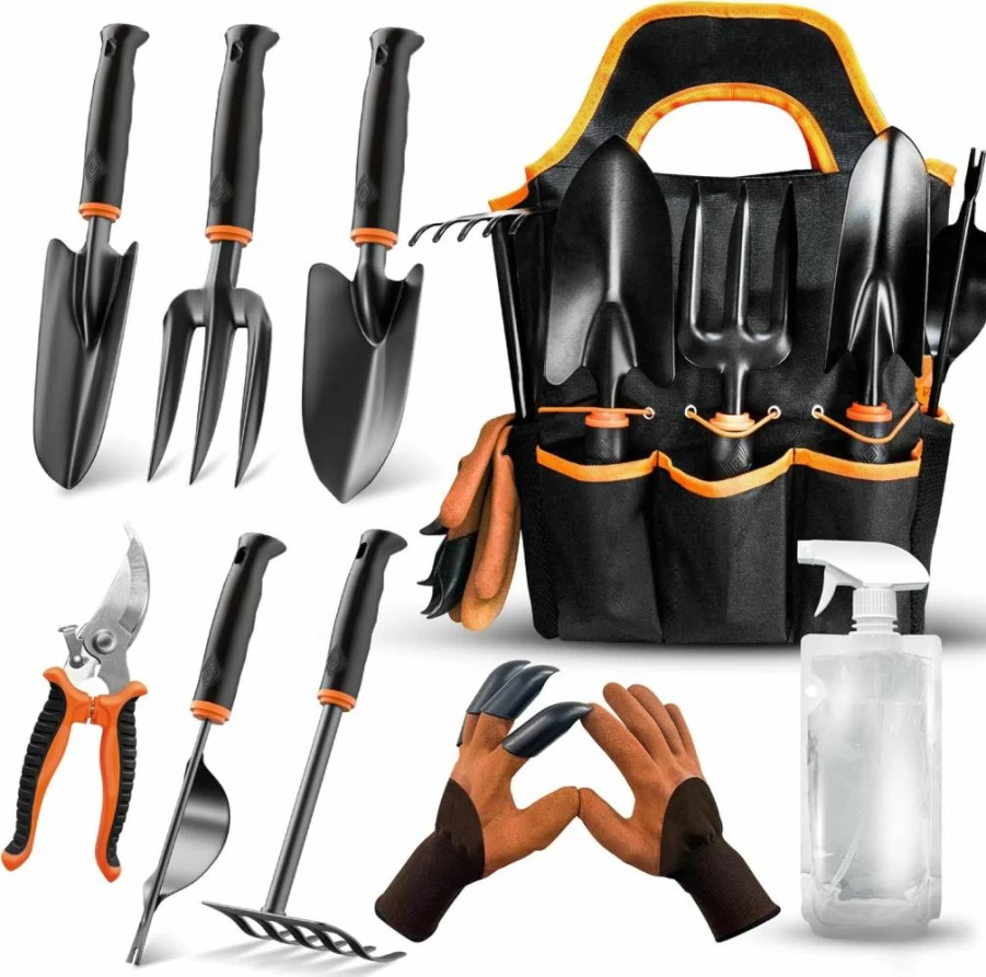 LEDERA 10-Piece Heavy Duty Garden Tool Set with Non-Slip Rubber Grip, Durable Organizer Handbag – Outdoor Gardening Tools Kit for Women & Men