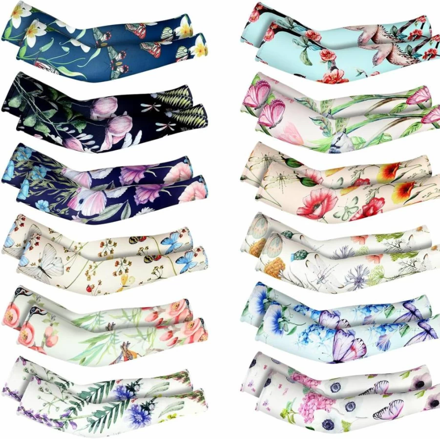 Tisancy 12 Pairs Women's UV Sun Protection Arm Sleeves for Gardening, Sports & Outdoor Activities - Cooling Breathable 21 Inch Farmers Sleeves