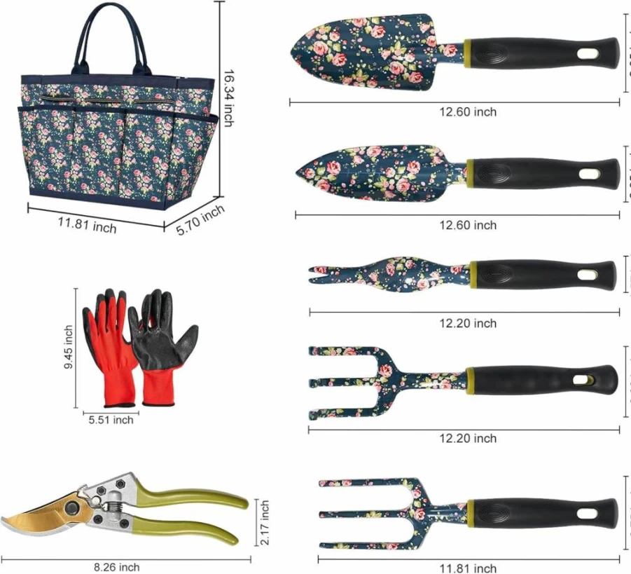 Ebbniur 25Pcs Heavy Duty Gardening Tool Set - Aluminum Rust-Proof Kit with Shovel, Trowel, Pruner & Gloves | Ideal Garden Gift for Adults