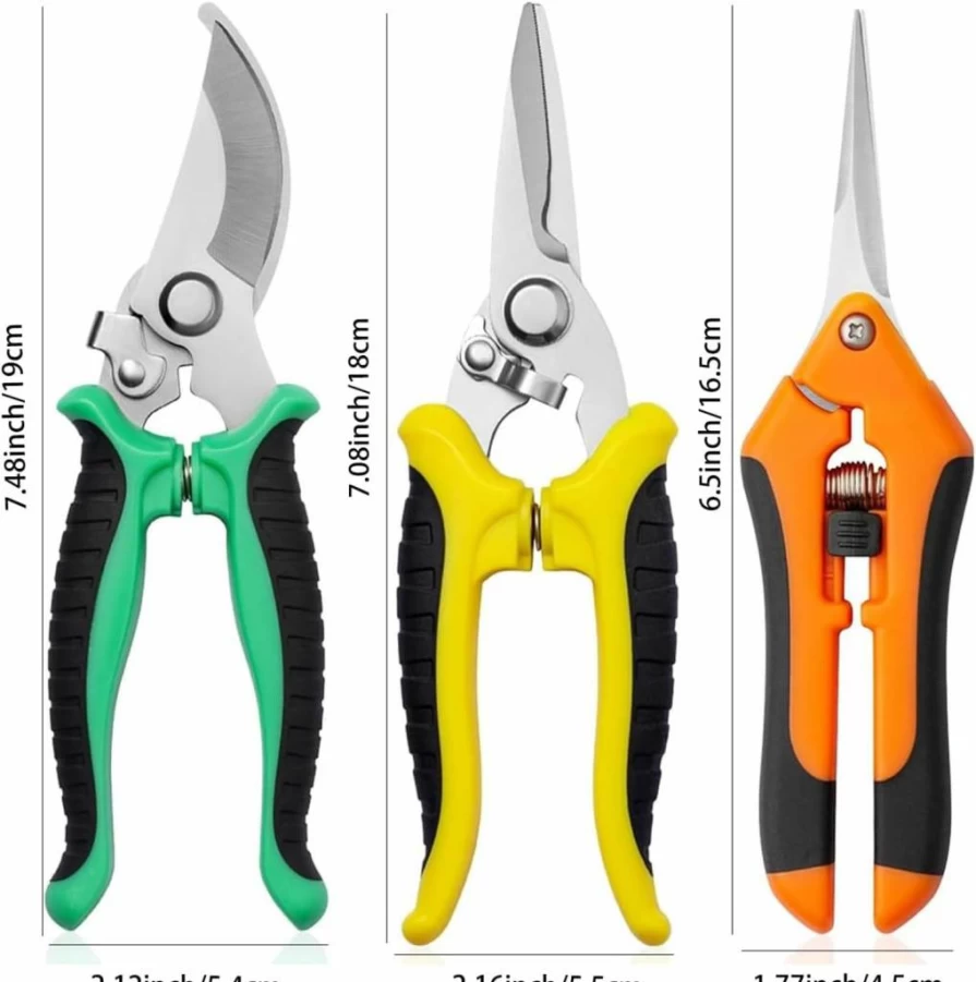 Vbvbip 3 Pack Professional Gardening Scissors Set - Stainless Steel Pruning Shears with Ergonomic Handle for Garden Care