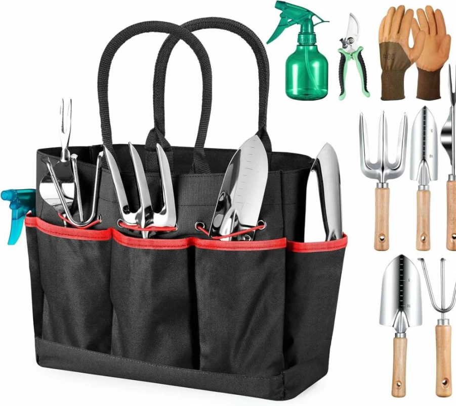 Grenebo 9-Piece Heavy Duty Gardening Tool Set with Rust-Proof Stainless Steel & Durable Organizer Bag - Ideal Garden Gifts for Women, Men, Gardeners