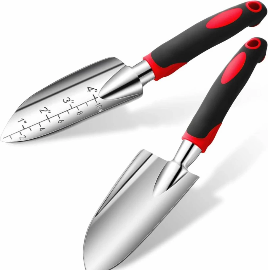 Honoson Aluminum Alloy Garden Hand Trowel with Measurement Marks - Ergonomic Rubber Handle for Planting, Cultivating, and Transplanting