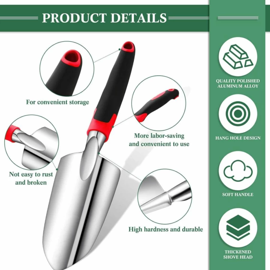 Honoson Aluminum Alloy Garden Hand Trowel with Measurement Marks - Ergonomic Rubber Handle for Planting, Cultivating, and Transplanting