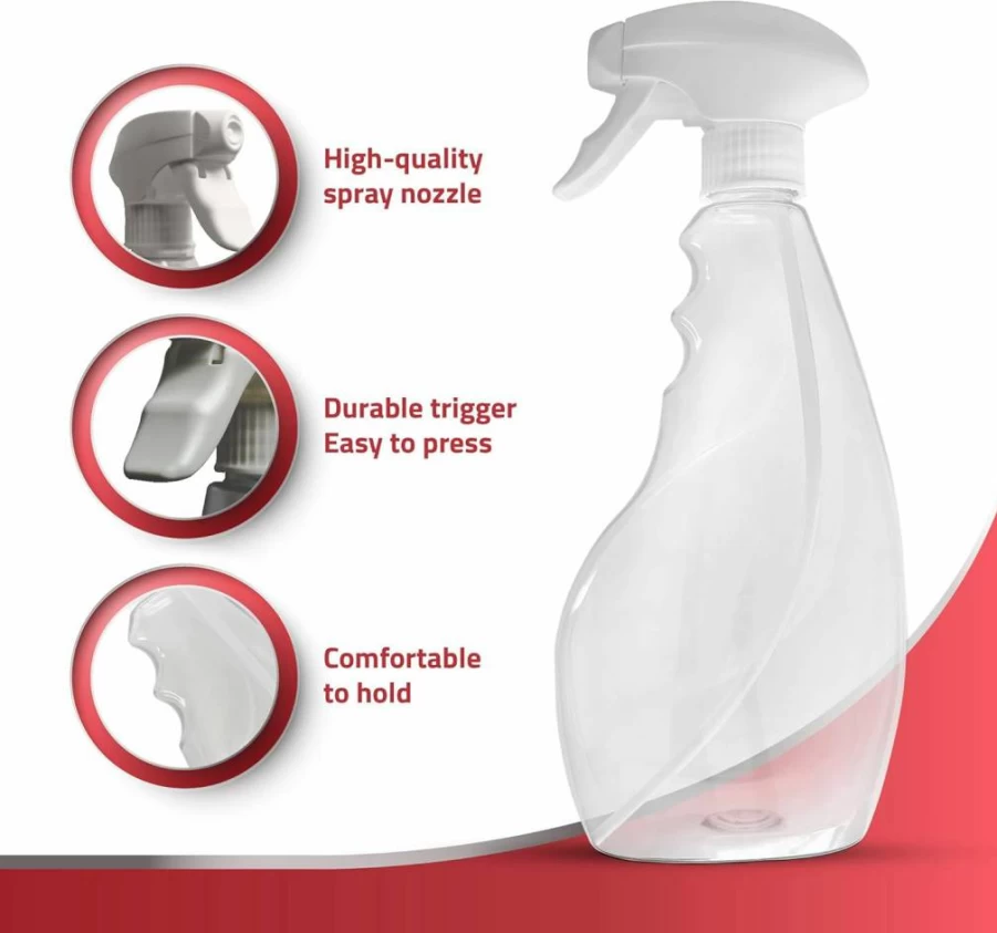 Delta Clean 17Oz Spray Bottles - Heavy Duty Refillable Trigger Sprayer for Cleaning, Gardening, Hair & Plants, 2-Pack Clear Plastic Bottles, All-Direction Spray