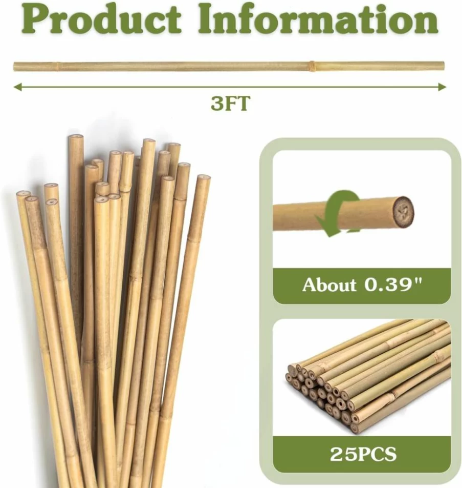 HAINANSTRY 20Pcs 18-Inch Natural Bamboo Plant Stakes for Garden, Indoor & Outdoor Plants, Orchids, Tomatoes, and Vegetables