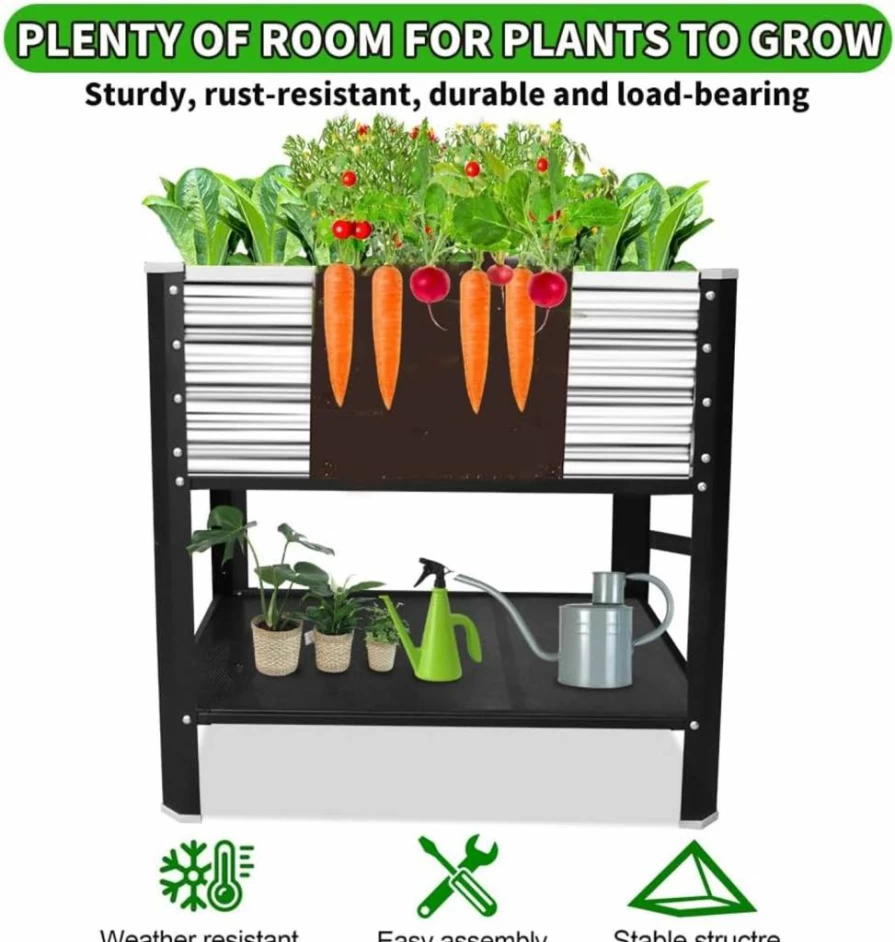 Megawodar Silver Elevated Metal Raised Garden Bed - Outdoor Planter Box for Vegetables, Herbs & Flowers, Durable Small Metal Pot for Gardening