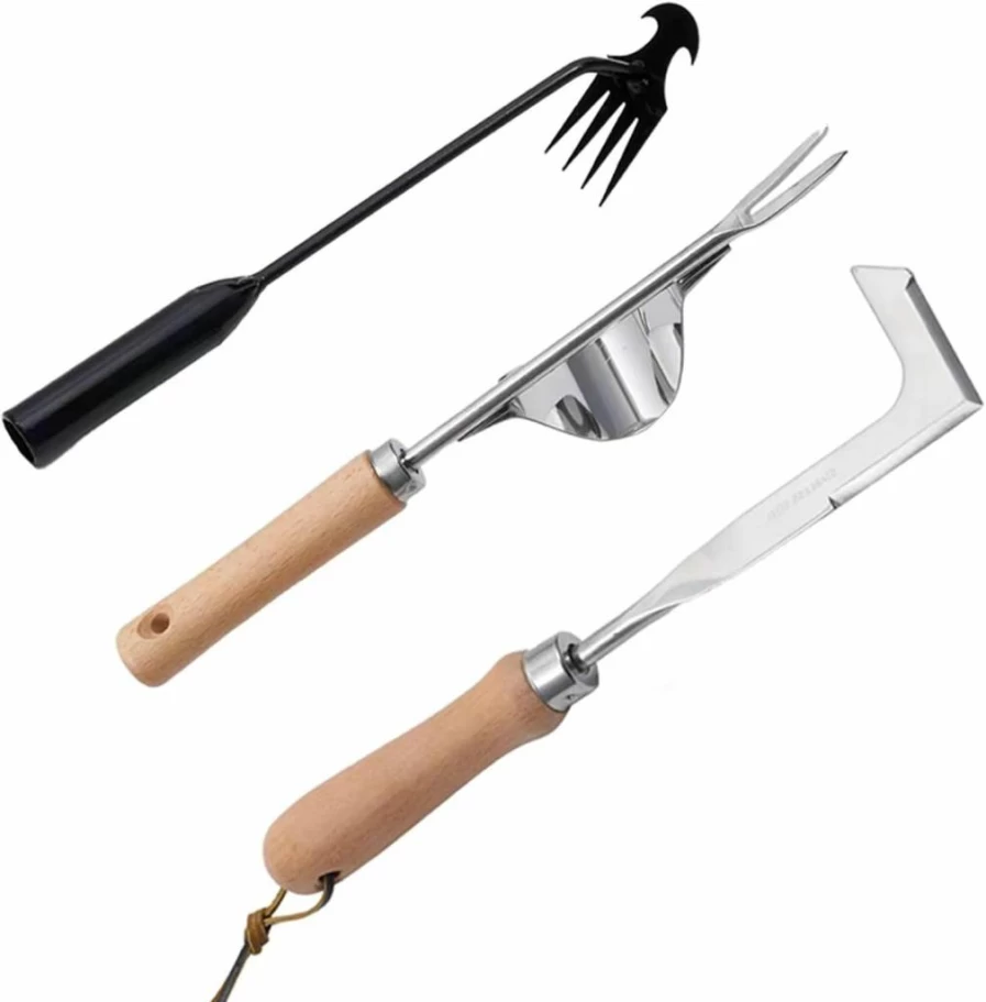 Theuzi 3 Pack Stainless Steel Manual Hand Weeder Tool - L-Shape Crack Weeder, Lawn Edger, Driveway & Paver Weed Puller for Gardening and Moss Removal
