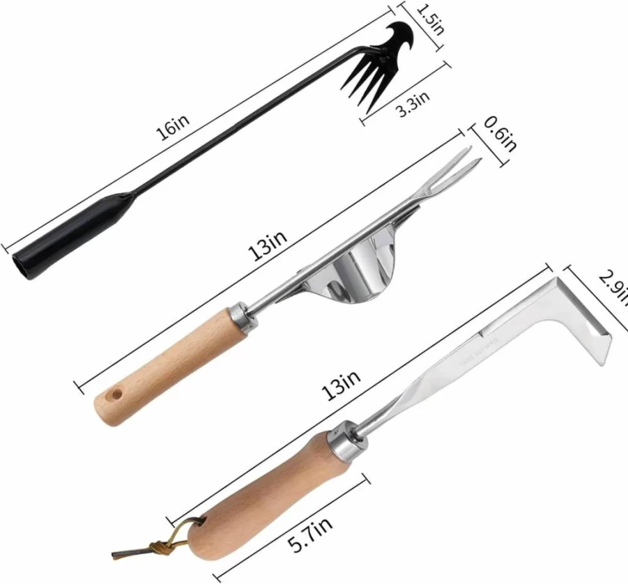 Theuzi 3 Pack Stainless Steel Manual Hand Weeder Tool - L-Shape Crack Weeder, Lawn Edger, Driveway & Paver Weed Puller for Gardening and Moss Removal