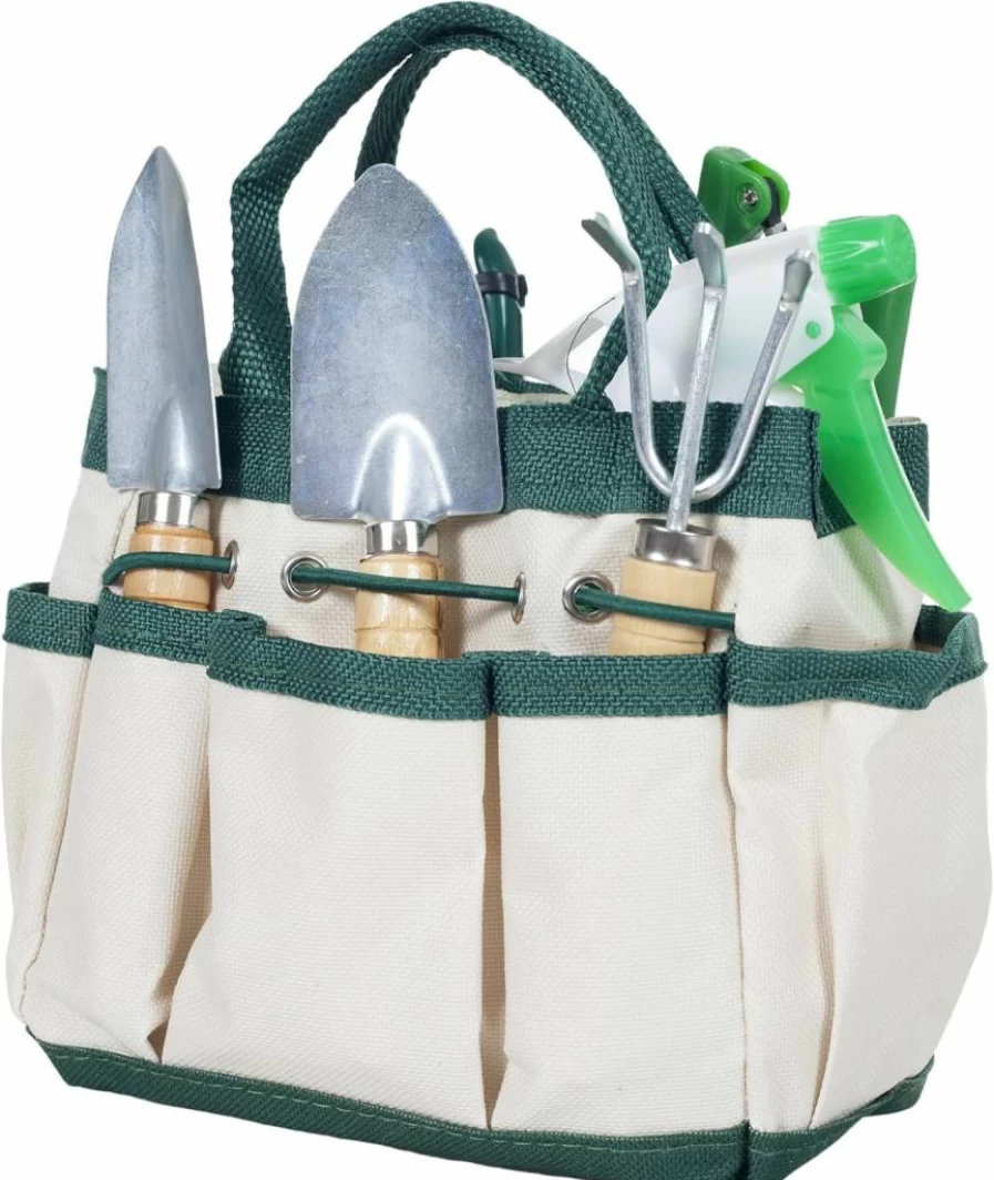 8-Piece Gardening Tool Set with Pruner, Trowel, Shovel, Rake, Snip, Spray Bottle & Canvas Tote Bag by Pure Garden - Durable Outdoor Garden Hand Tools Kit