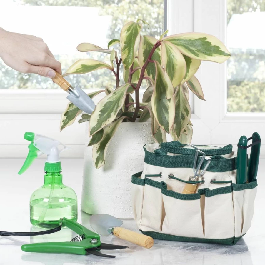 8-Piece Gardening Tool Set with Pruner, Trowel, Shovel, Rake, Snip, Spray Bottle & Canvas Tote Bag by Pure Garden - Durable Outdoor Garden Hand Tools Kit