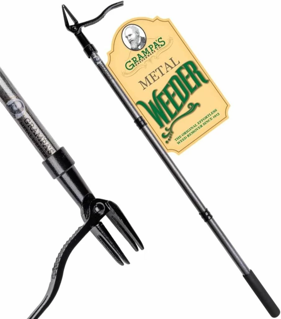Grampa's Weeder - All Steel Stand Up Weed Puller Tool with 4-Claw Head - Effortlessly Remove Weeds Without Bending or Kneeling (Black)