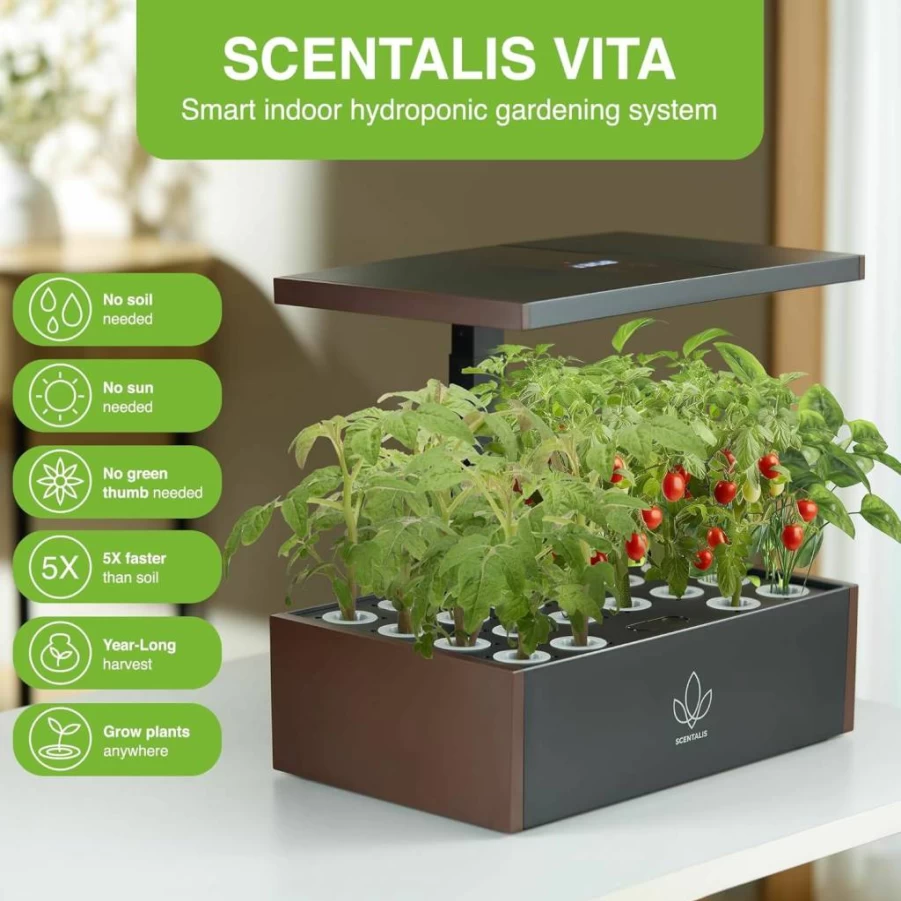Scentalis Vita Indoor Hydroponic Garden Kit – 12/16/20 Pod Herb Grower with 10L Tank, 25" Adjustable Light, 5X Faster Growth for Indoor Plants