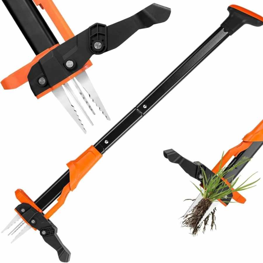 WATFIGBY Weed Puller Tool - 39" Ergonomic Handle, 4 Steel Claws, Easy Eject Mechanism - Stand Up Weeder for Effortless Gardening, No Bending or Kneeling
