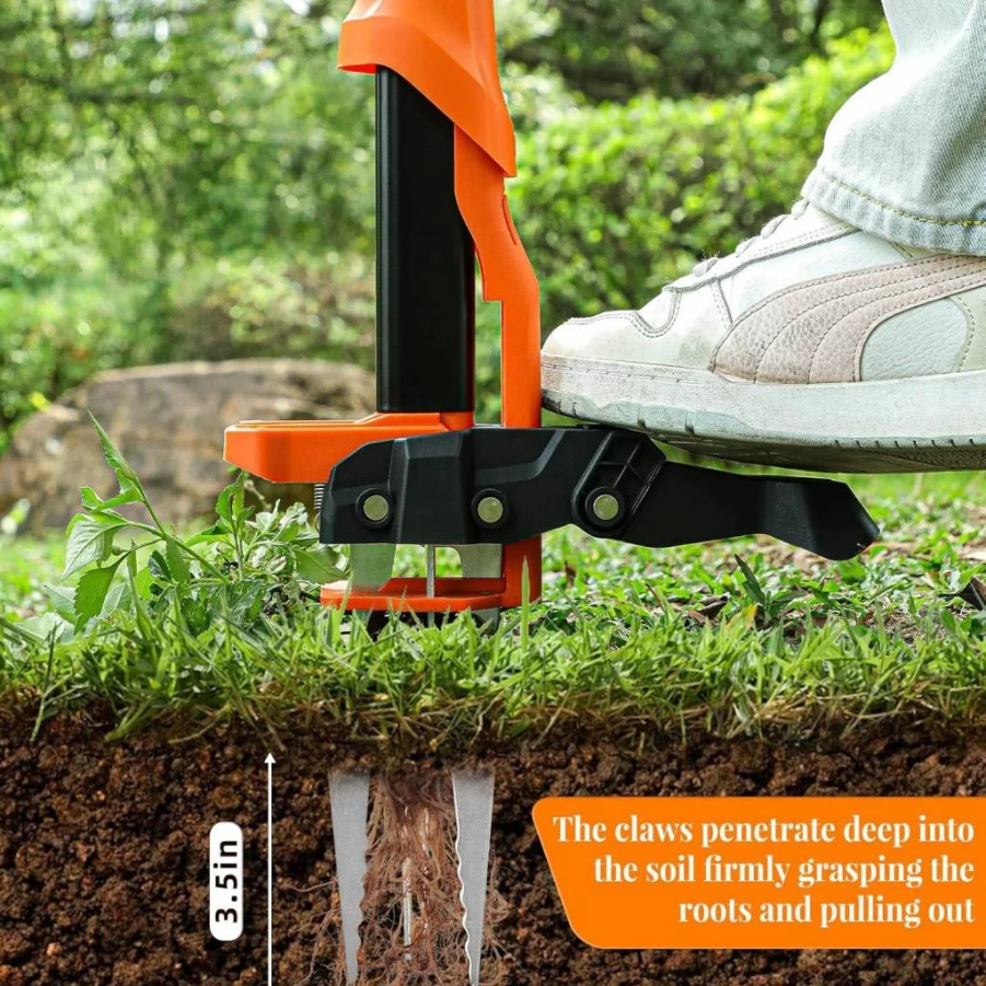WATFIGBY Weed Puller Tool - 39" Ergonomic Handle, 4 Steel Claws, Easy Eject Mechanism - Stand Up Weeder for Effortless Gardening, No Bending or Kneeling