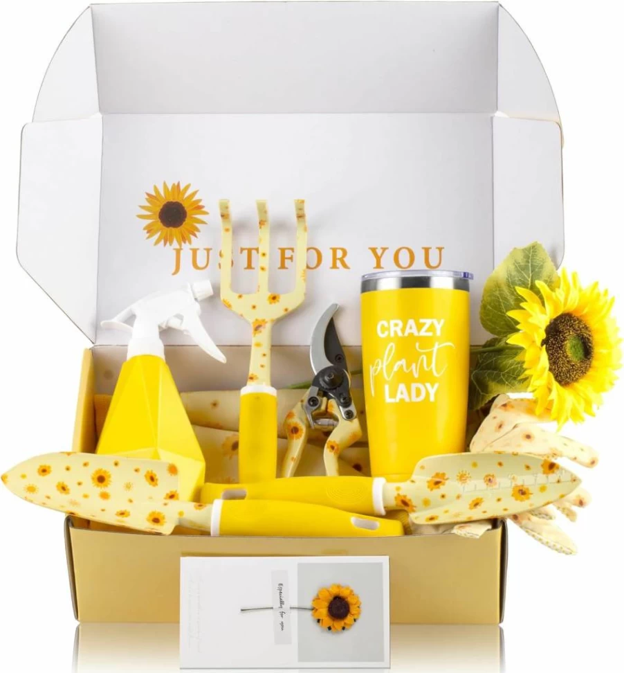 LZPTYYSN Heavy Duty Gardening Tool Set for Women - Sunflower Themed Garden Hand Tools with Durable Tool Bag, Yellow