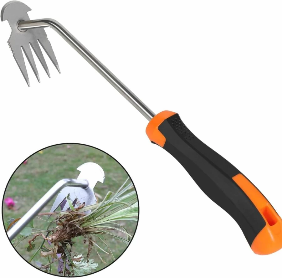 SIXCAR Weed Puller Tool - 2024 Manganese Steel Hand Weeder with Rubber Handle for Vegetable Gardening, Backyard, and Farm Planting