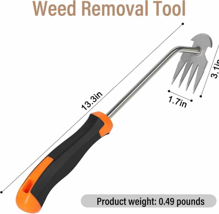 SIXCAR Weed Puller Tool - 2024 Manganese Steel Hand Weeder with Rubber Handle for Vegetable Gardening, Backyard, and Farm Planting