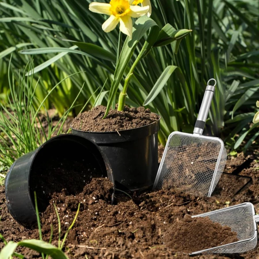 TINSKY 4-Piece Garden Soil Sifter Set with Durable Handle - 2mm, 2.8mm, 3.8mm, 5mm Mesh Screens for Compost, Sand, Dirt, and Rock Sifting - Heavy Duty Gardening Sieve Shovel Tool Kit