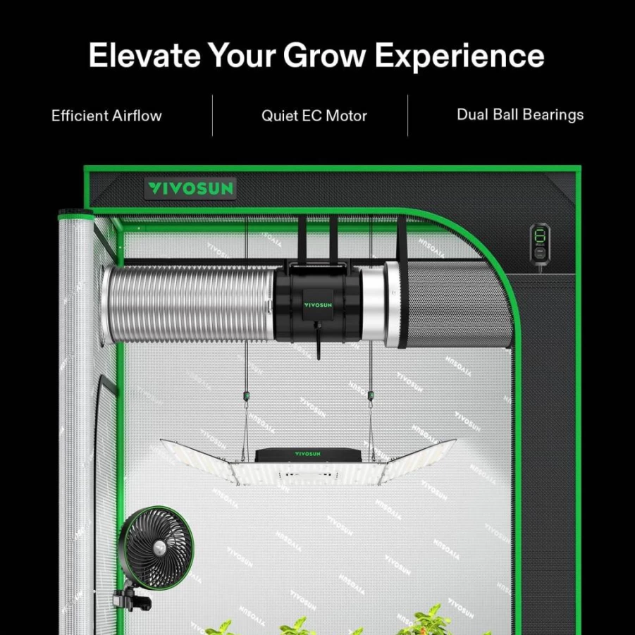 VIVOSUN G6 6-Inch Smart Inline Fan with Speed Controller, Carbon Filter & Ducting for Grow Tents, Indoor Gardening, Hydroponics, Ventilation & Cooling System