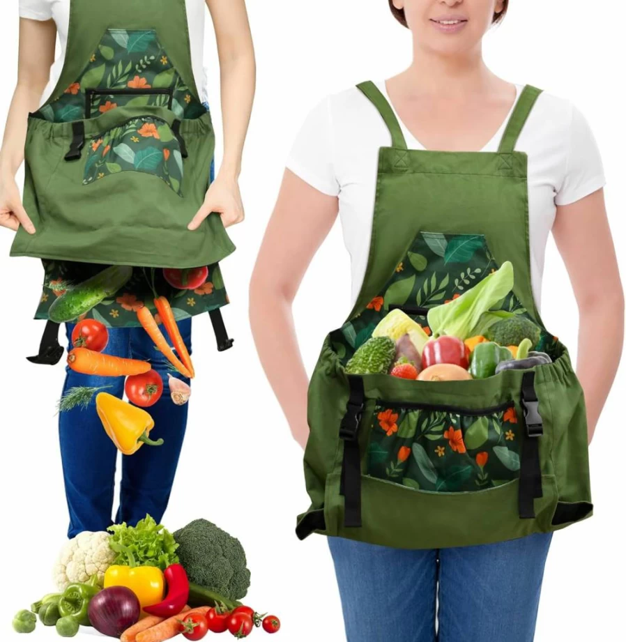 GeerDuo Waterproof Gardening Apron with Quick-Release Pockets for Women & Men – Durable Harvesting Pouch for Planting & Picking