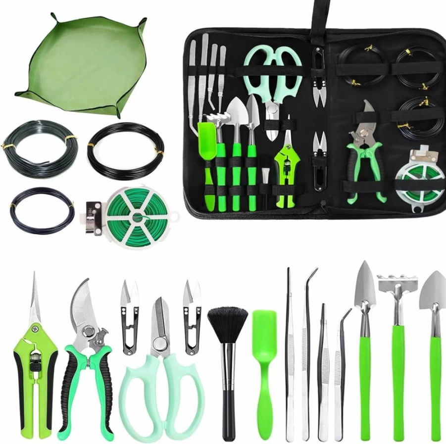 HOINCO 20-Piece Gardening Tool Set with Bonsai Wire Kit, Pruning Shears, Scissors & Plant Mat – Perfect Indoor Garden Gift for Succulent & Bonsai Care
