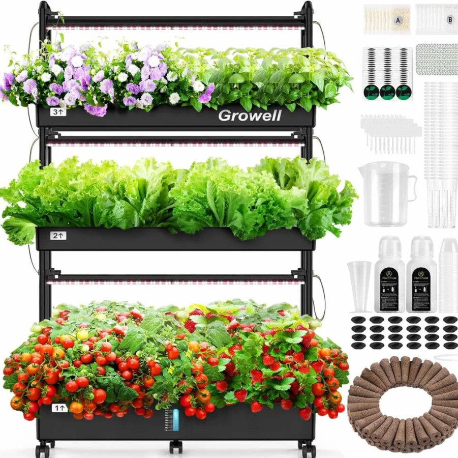 Growell Hydroponics Growing System Kit - 90 Pods Indoor Garden with LED Grow Light, Auto Water Circulation & WiFi Smart Plug for Vegetables, Fruits, Herbs