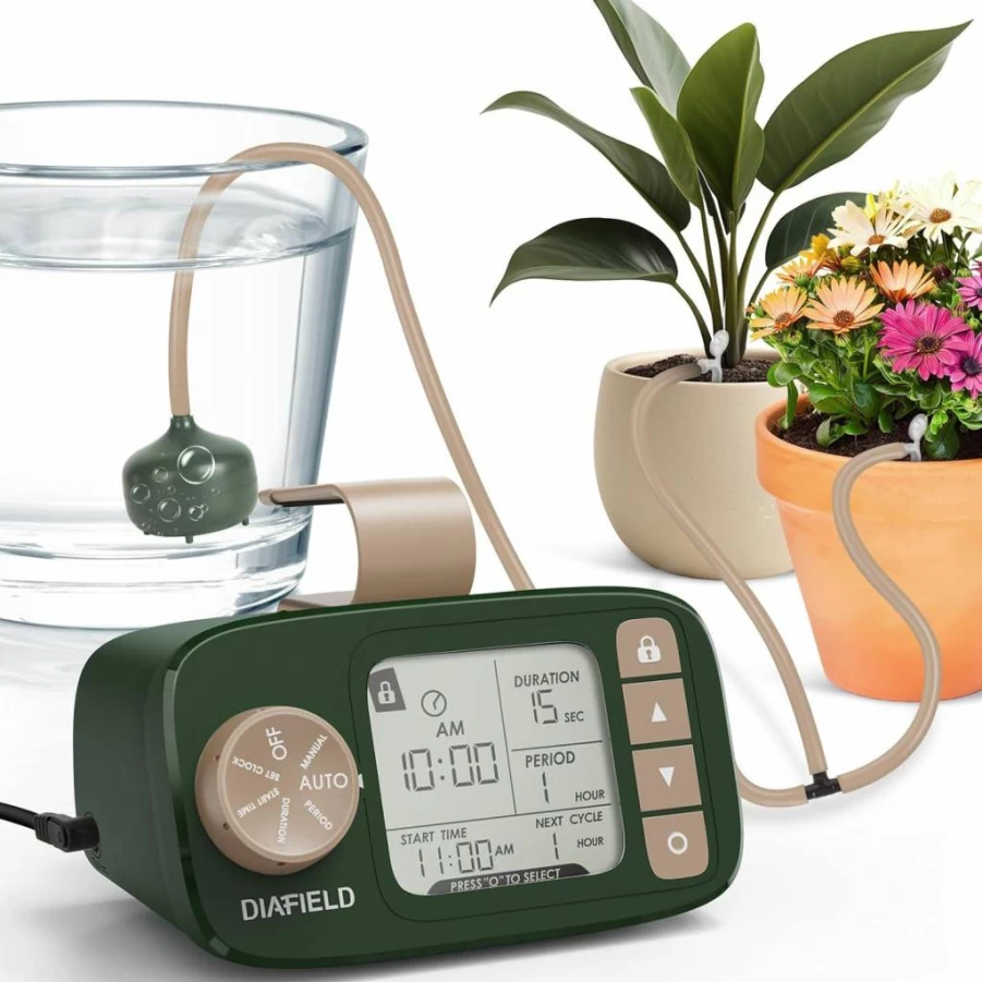DIAFIELD 30-Day Programmable Automatic Drip Irrigation Kit for 15 Potted Plants, Indoor Watering System with Power Supply, No Battery Backup
