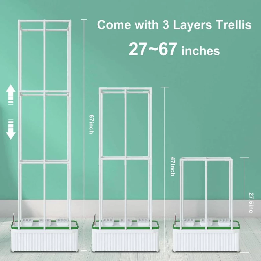 E SUPEREGROW 7L Large Smart Indoor Hydroponics Growing System Kit with 60" Trellis - Herb, Tomato, Pepper, Cucumber Hydroponic Garden for Home, Gift for Wife, Husband, Mom (No Light Included)