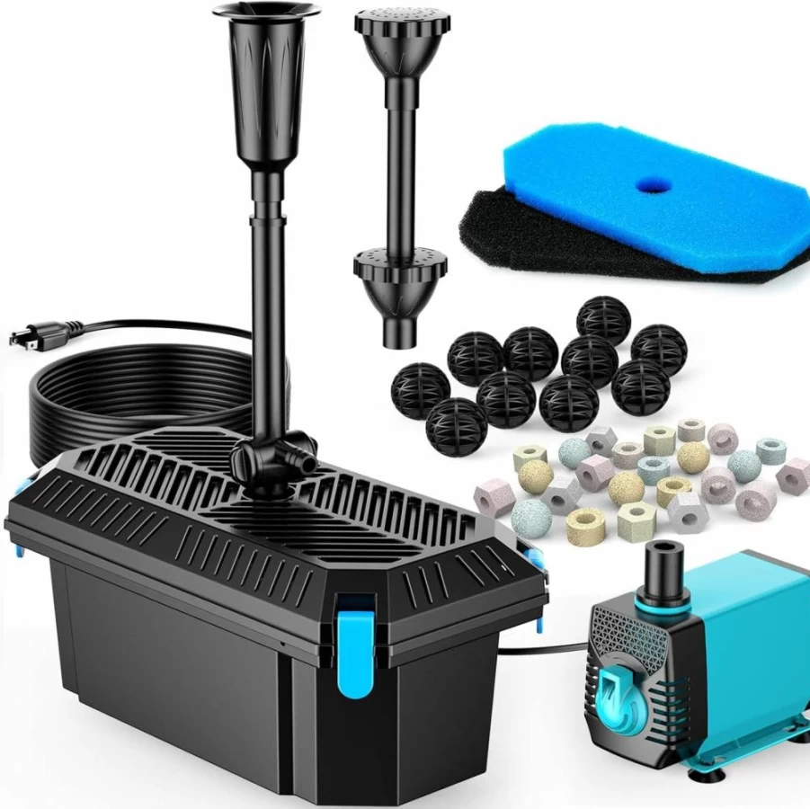 POPOSOAP 660GPH Pond Filter Pump Kit with 40W Fountain, Koi Pond Water Cleaner & Outdoor Decor, Electric Powered Pond Filtration System