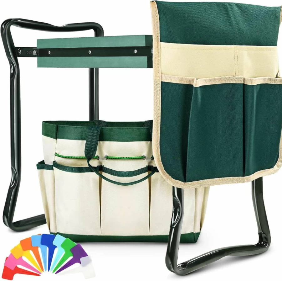 KVR Heavy Duty Foldable Garden Kneeler and Seat with Thickened Kneeling Pad, 2 Tool Pouches - Ideal Gardening Gift for Women, Men, Seniors