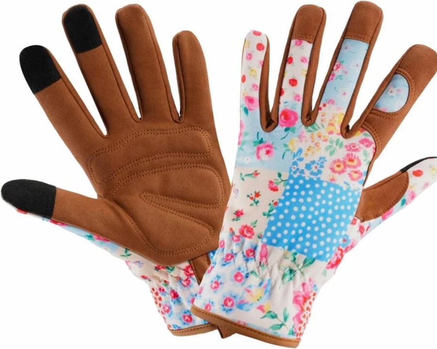 IYICLOTH Women's Touchscreen Gardening Gloves - Puncture-Resistant, Thorn-Proof with Grip, Printed Design for Outdoor Work