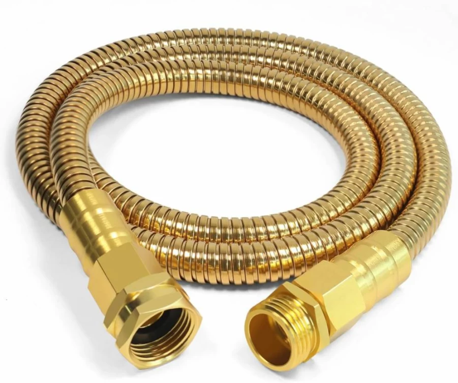 Holldoor 50ft Stainless Steel Metal Garden Hose - Flexible, Lightweight, No-Kink Design with Nozzle Sprayer - Heavy Duty Outdoor Water Hose (304 Grade)