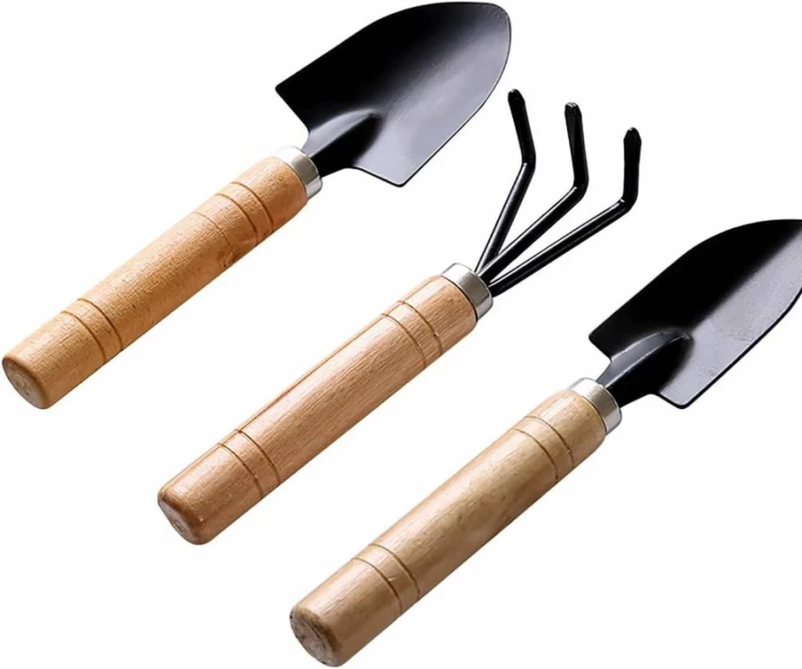 HAIUWOER 3-Piece Garden Tools Set - Mini Rake, Narrow & Wide Shovel, Trowel for Succulents, Kids & Adults, Premium Gardening Hand Kit Gift
