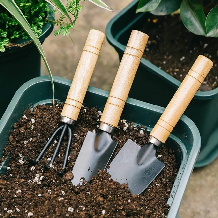 HAIUWOER 3-Piece Garden Tools Set - Mini Rake, Narrow & Wide Shovel, Trowel for Succulents, Kids & Adults, Premium Gardening Hand Kit Gift