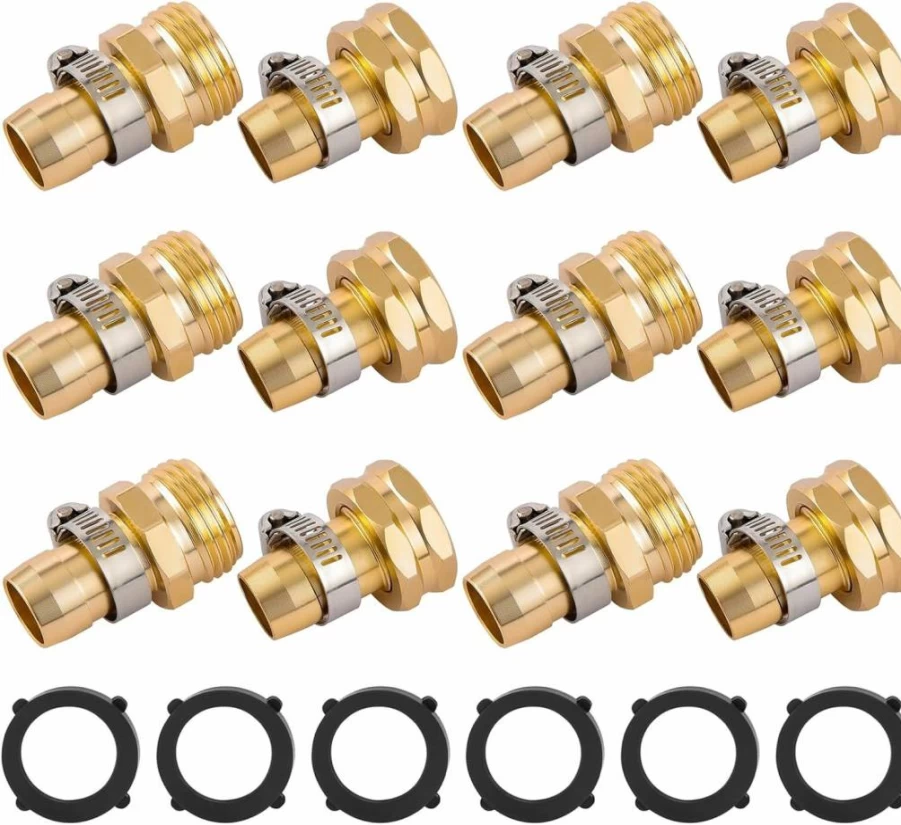 Sanpaint 4-Piece Garden Hose Repair Kit with Clamps - 3/4" & 5/8" Hose Fitting Adapter, 5/8" Barb to 3/4" GHT Connector for Leak-Free Water Hose Repairs