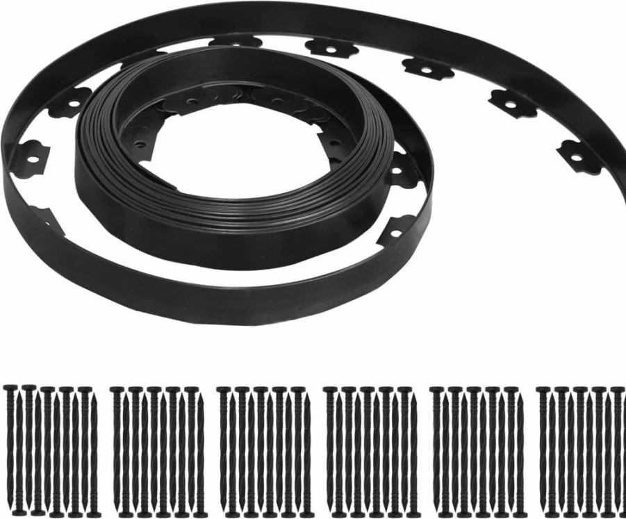 Gardzen No Dig Landscape Edging Kit - 1.5" x 100' Heavy Duty Garden Border with 120 Anchoring Spikes for Lawn, Flower Beds & Yard Design