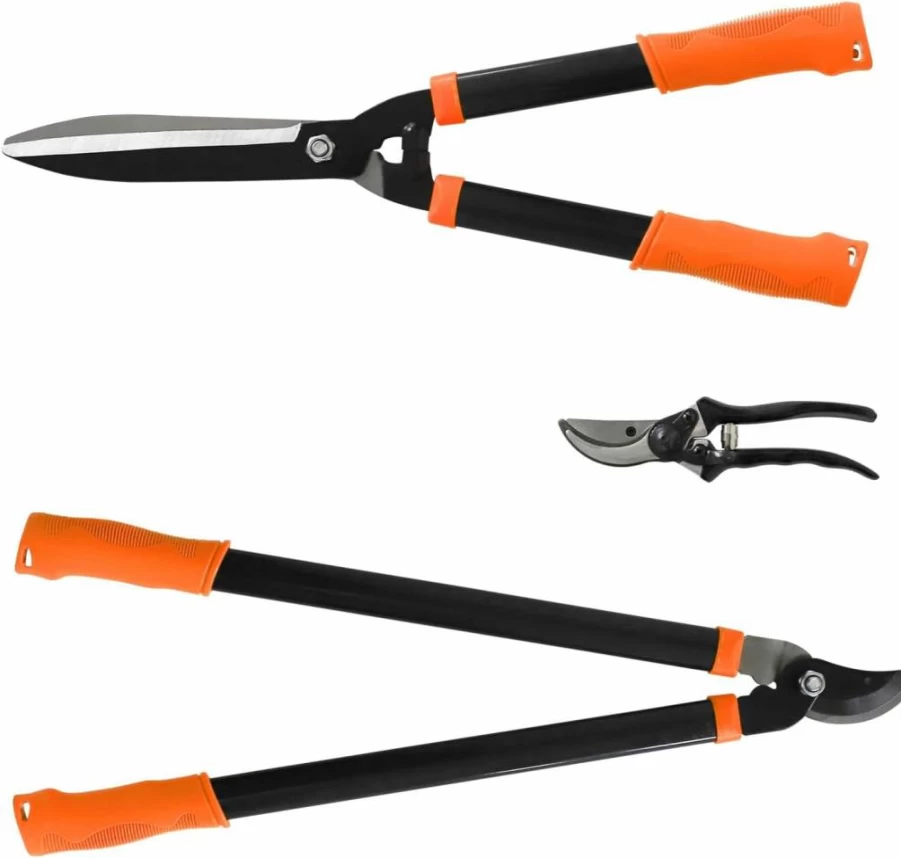 AwnPro 3-Piece Heavy Duty Garden Shears Set - Machete, Hedge Shears & Compound Action Tree Trimmer for Thick Branches, Shrubs & Bush Care